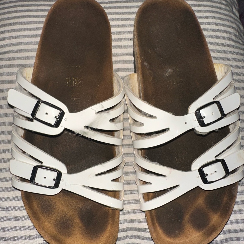 Birkenstock White Strappy Sandals with Buckles